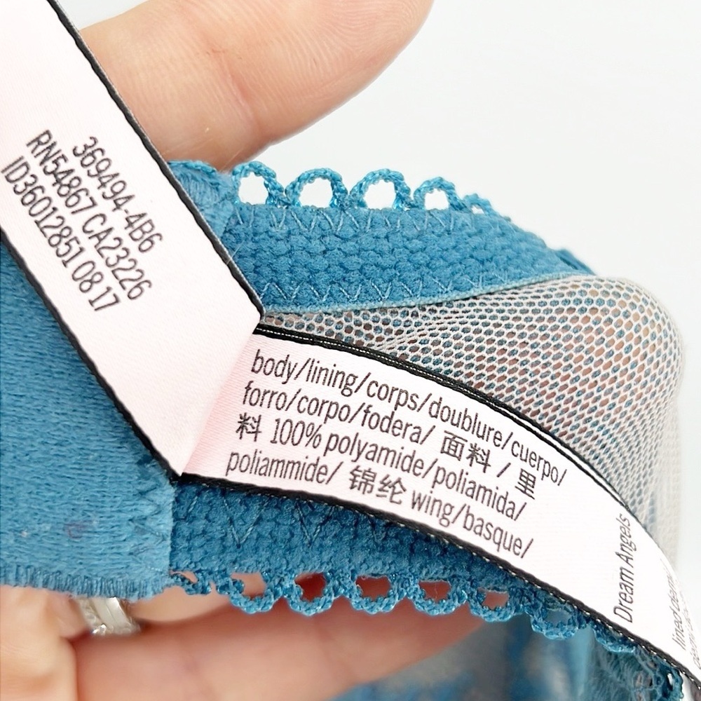 Victoria's Secret Dreams Angel Lined Demi Lace Strappy Bra 32DD Turquoise Mesh - Picture 7 of 9
